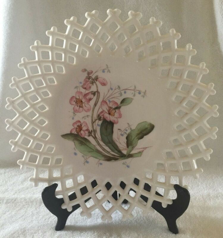WESTMORELAND White Milk Glass Sandwich Plate with Summer Flowers