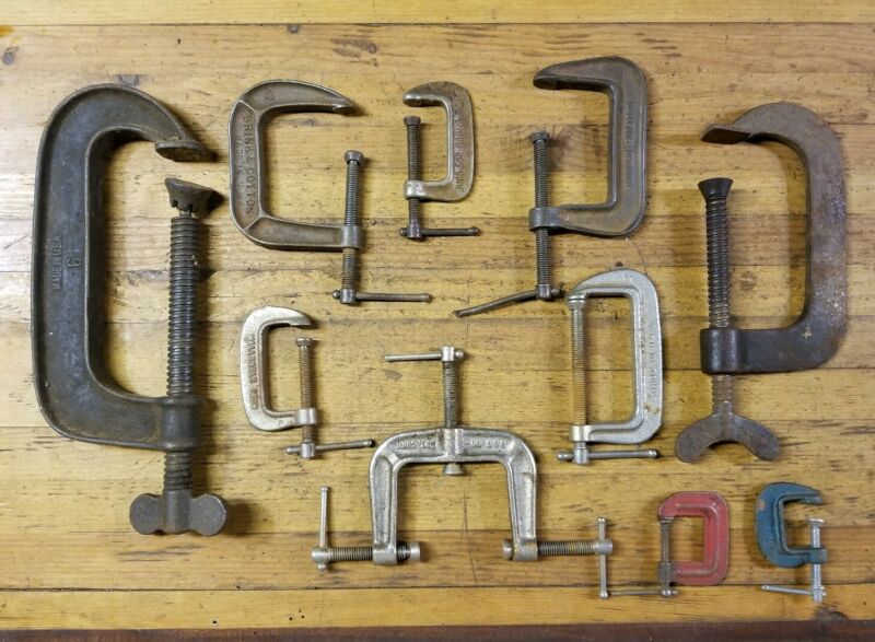 ANTIQUE Machinist C Clamps â€¢ VINTAGE Woodworking Clamps Vise Old