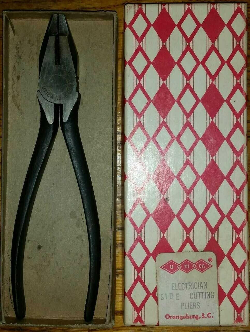 Vintage Utica Tools 506 Lineman Pliers In Original Box Antique