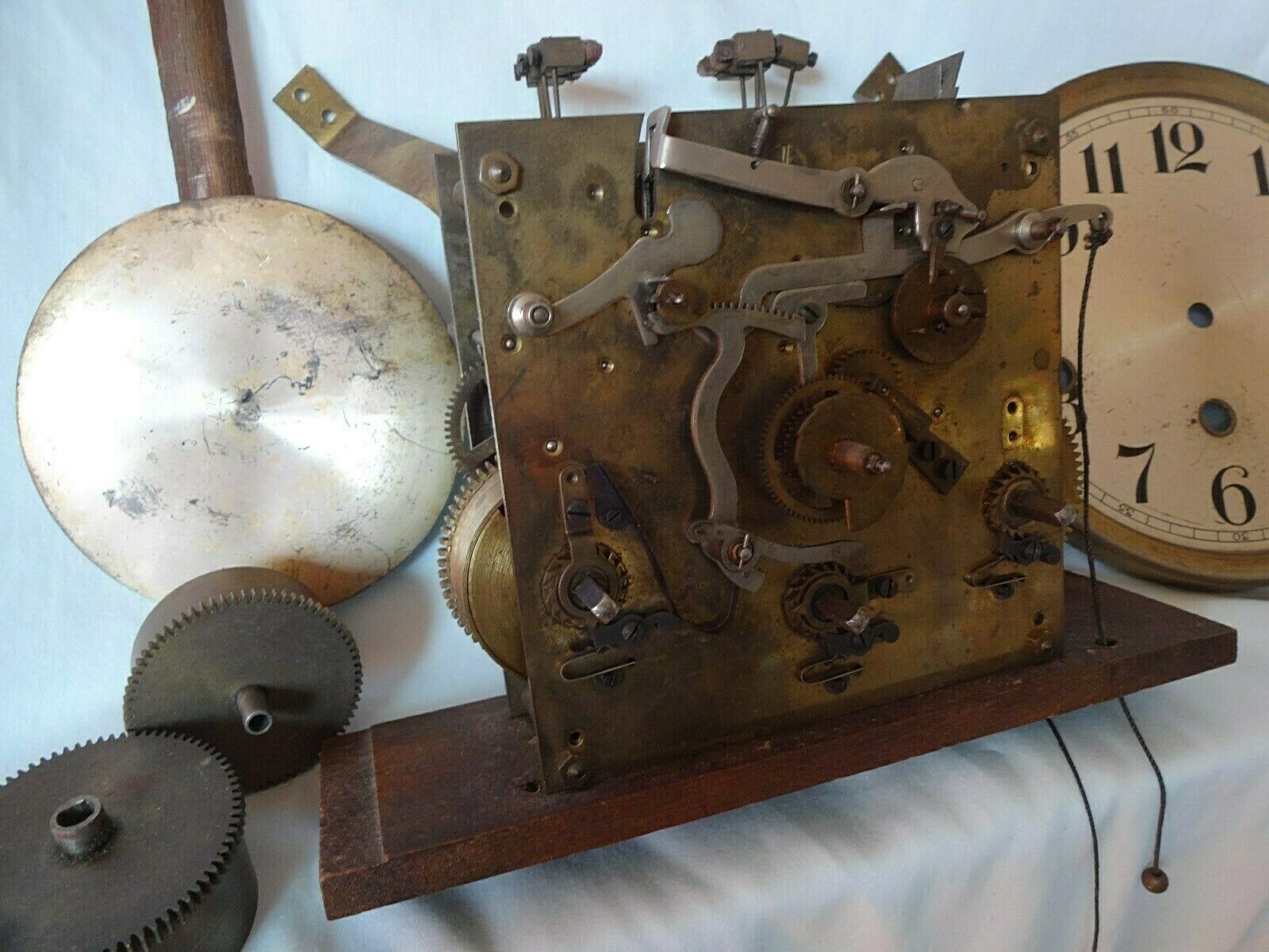 Antique Brass Chiming Wall Clock Movement, Drums,Face,Pendulem,Spares
