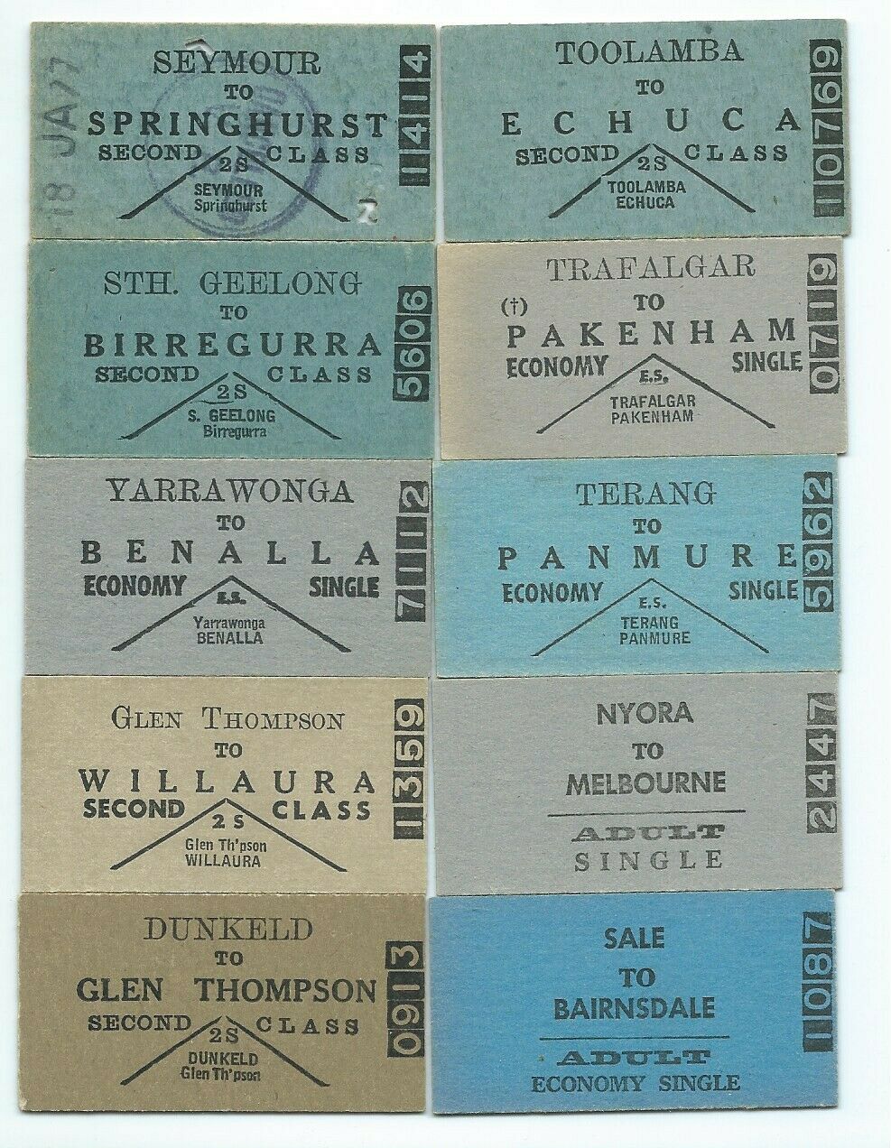 10 Different VICTORIAN Country Single Tickets Antique Price Guide