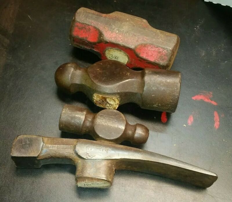 Vintage lot 4 hammer heads,Vaughn masonery, ball peen,engineers blacksmith tools Antique