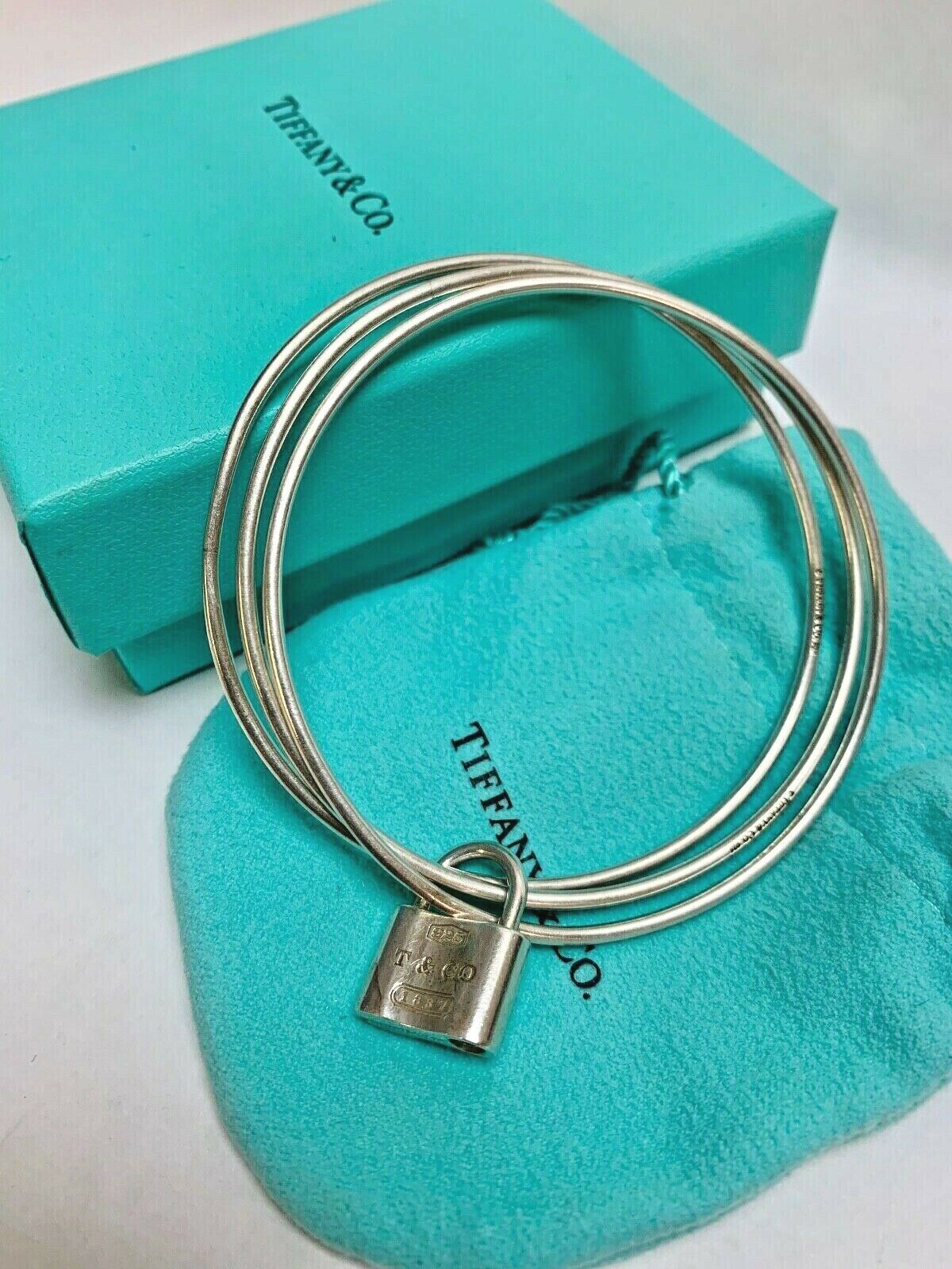 Tiffany & Co. Sterling Silver 1837 Padlock Lock Triple Bangle Bracelet ...