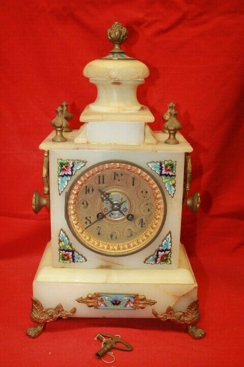 Schneider & Campbell French Champleve Enamel Ormolu Bronze Mantel Clock ...