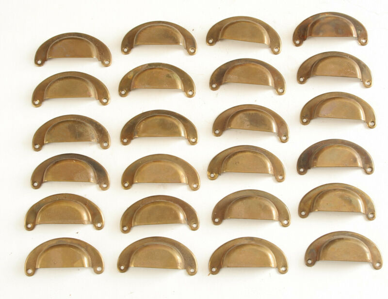 Lot of 24 Vintage NOS Antique 3" Inch Dark Brass Cup Drawer Pulls