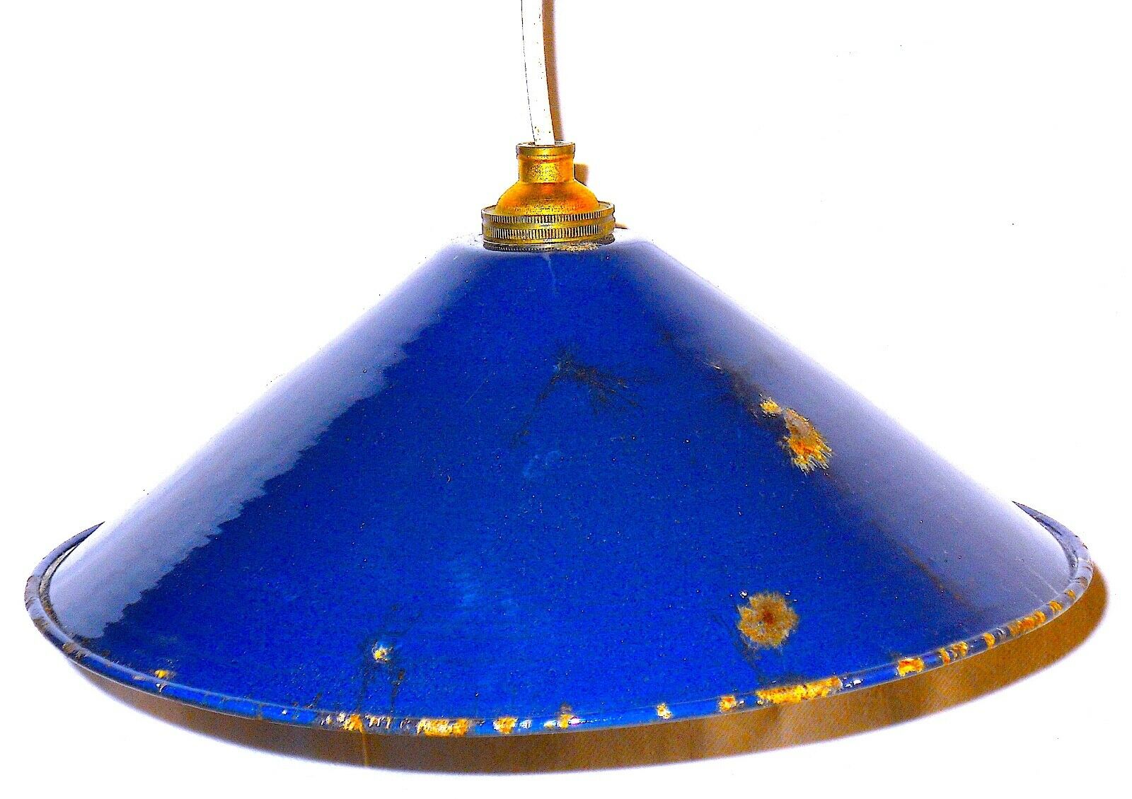 Original vintage industrial pendant light fitting enamel shade