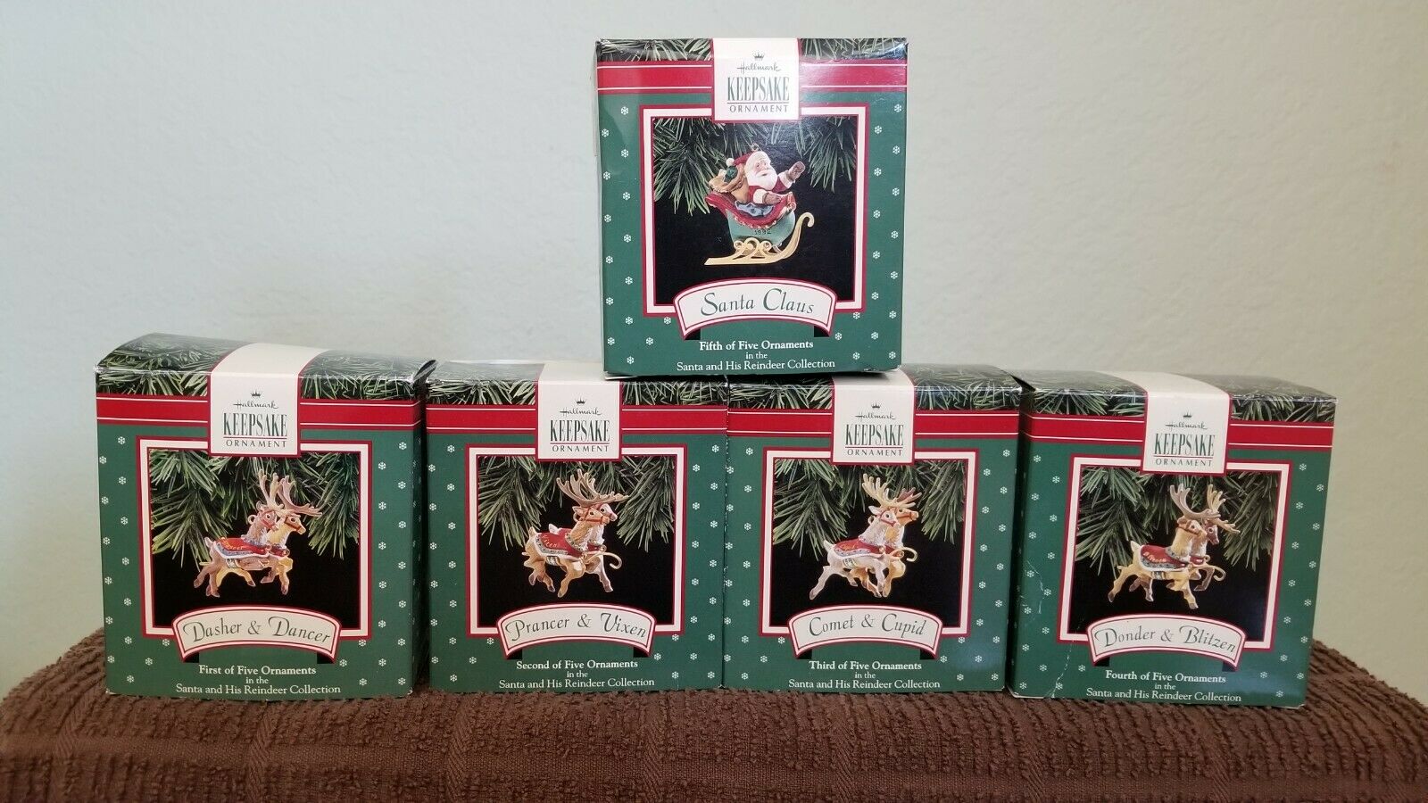 1992 Hallmark Keepsake Ornament SANTA AND HIS REINDEER COLLECTION Set ...