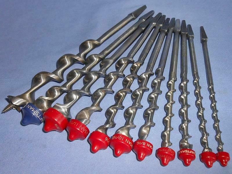 Set of 11 Nice Vtg Brace Wood Boring Auger Drill Bits Craftsman & Irwin