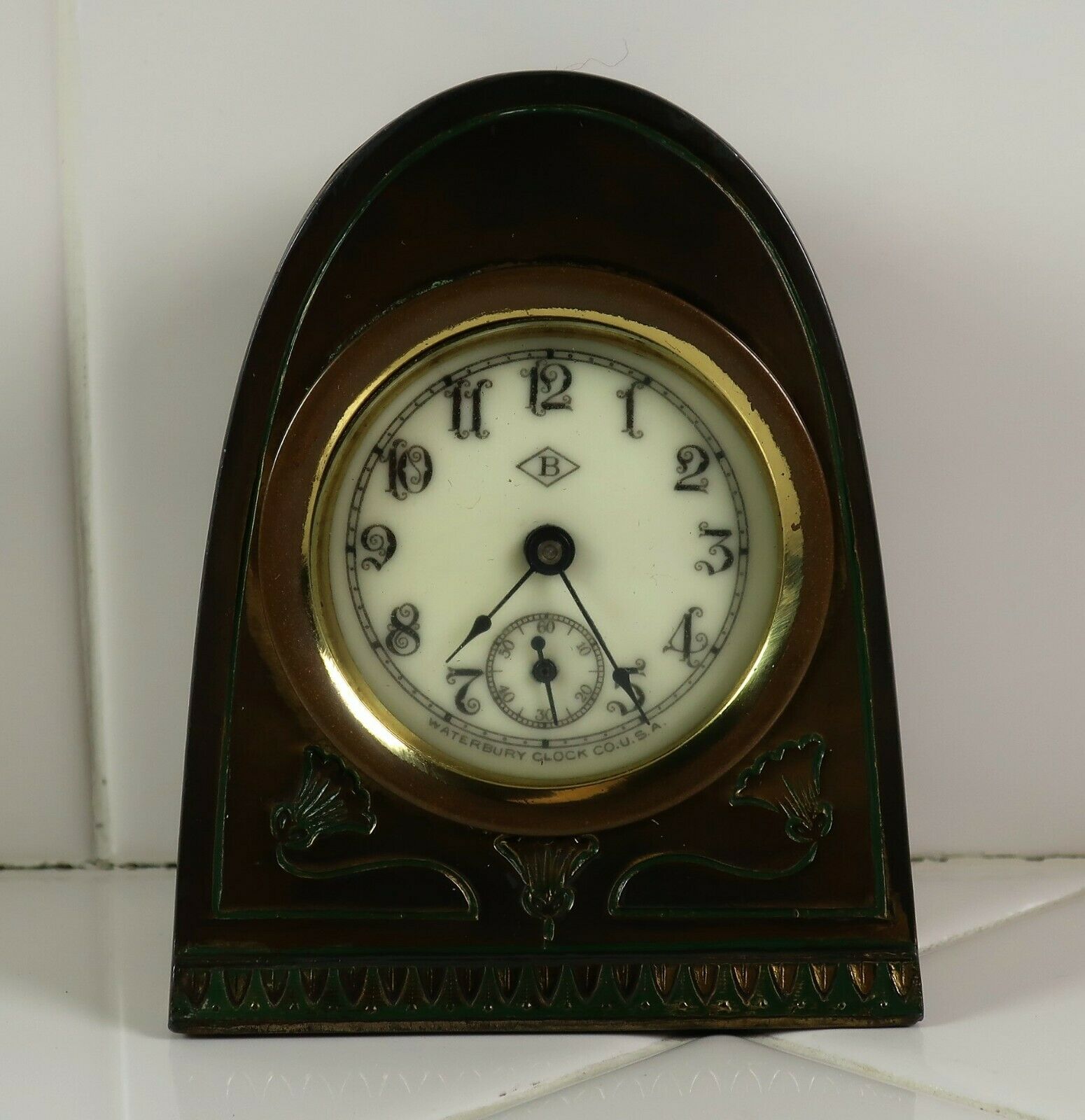 Antique Waterbury / Benedict Miniature Clock 3.75 In Nouveau / Arts