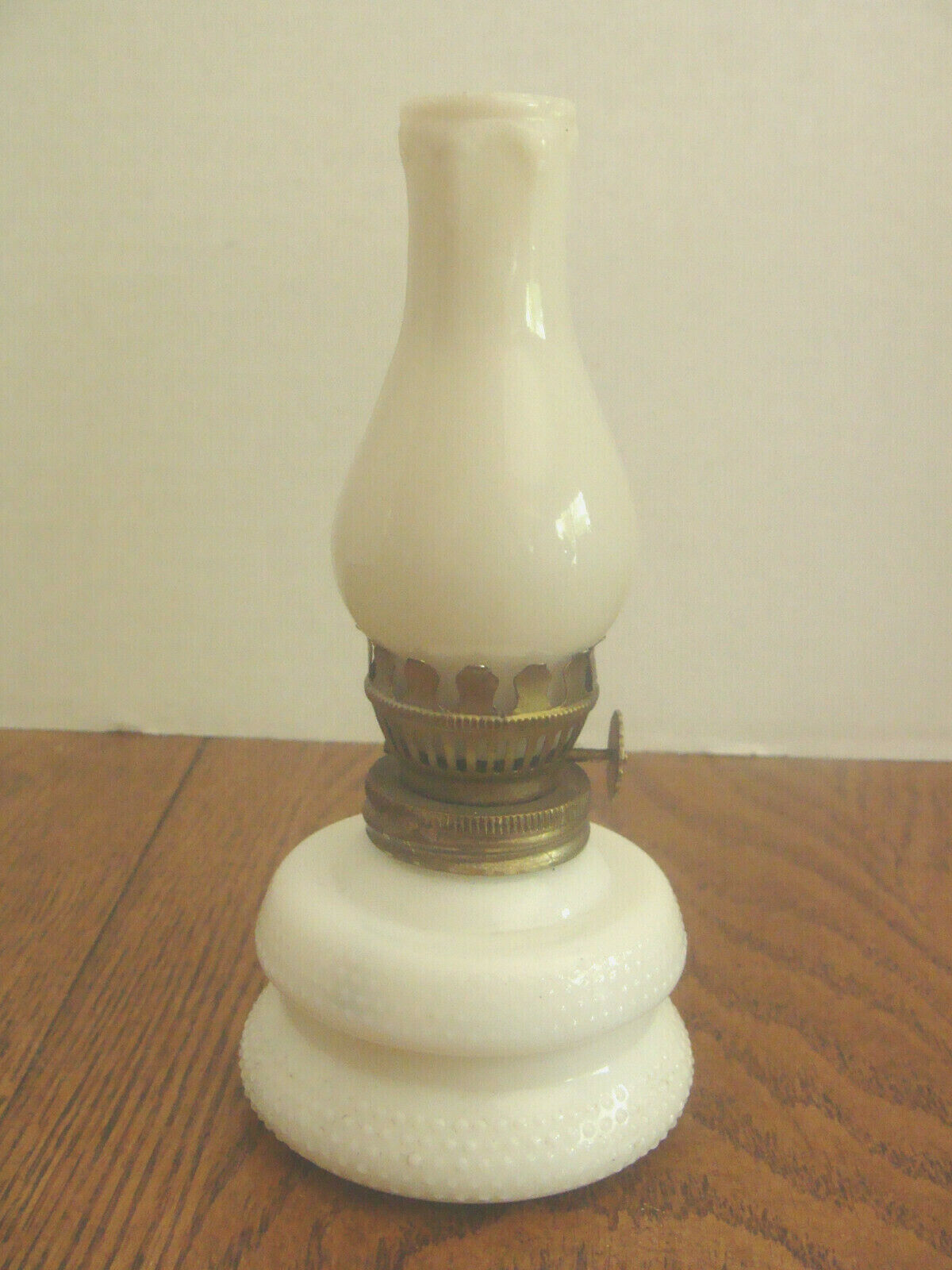 VTG MINIATURE MILK GLASS OIL LAMP W/MILK GLASS CHIMNEYUNIQUE SHAPE