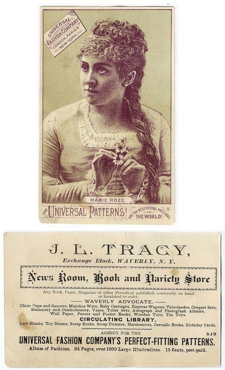 Waverly NY TRACY BOOK STORE Victorian Trade Card Universal Patterns