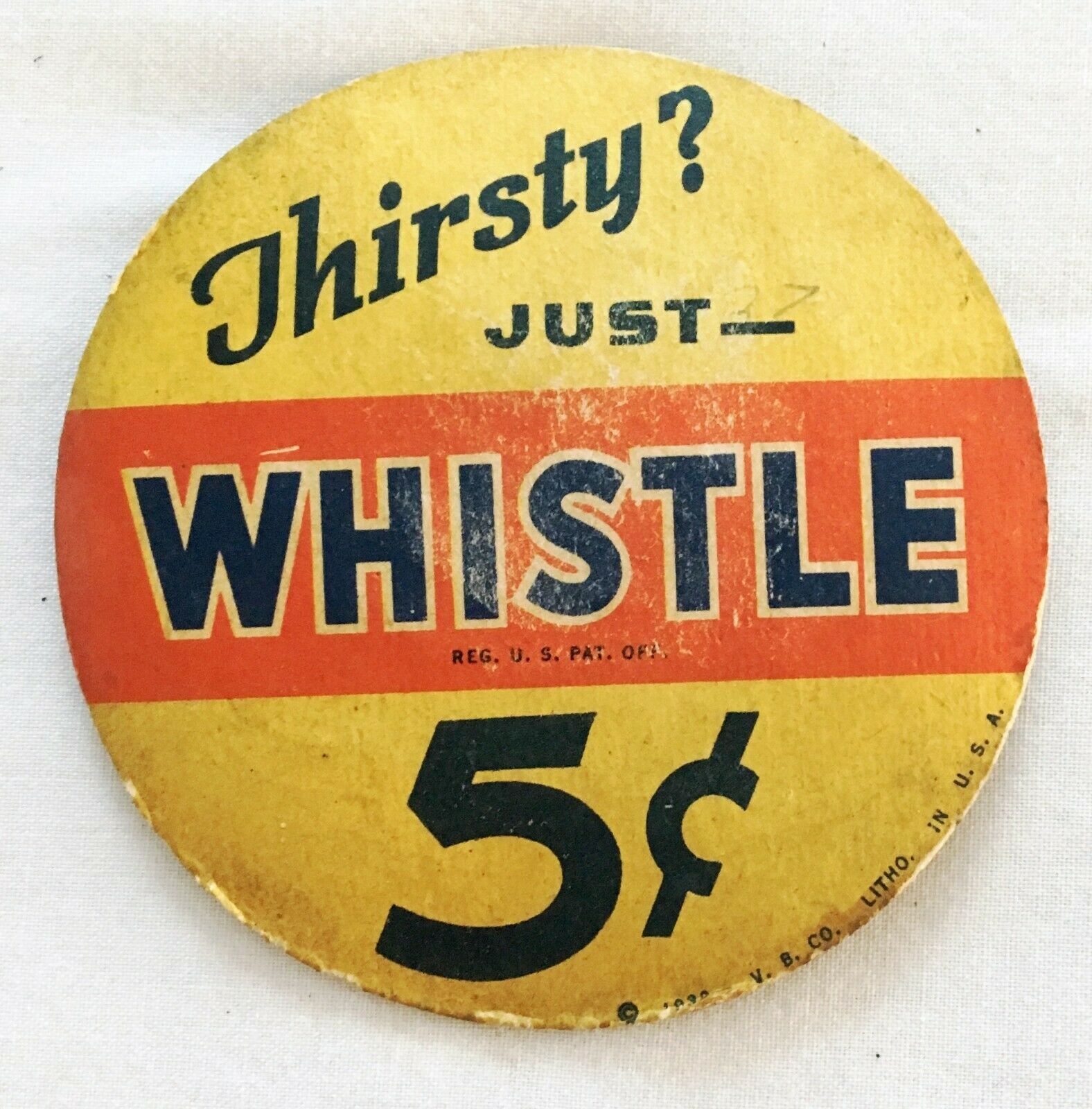1939 Whistle Soda Pop Coaster Dated 1939 -- Antique Price Guide Details ...