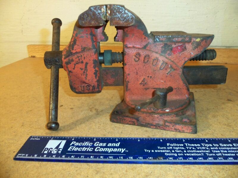 WILTON SCOUT 4"JAW BENCH VISE WITH SWIVEL BASE & PIPE GRIPS MADE IN USA