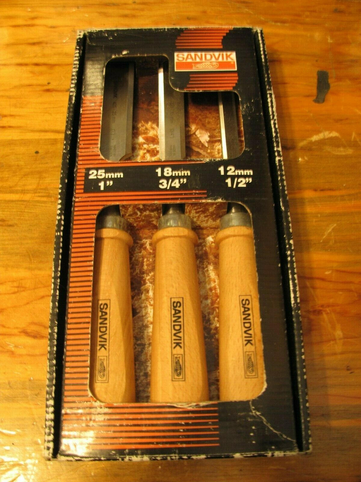 SANDVIK 3PC WOOD CHISEL SET 425081 MADE IN SWEDEN never used