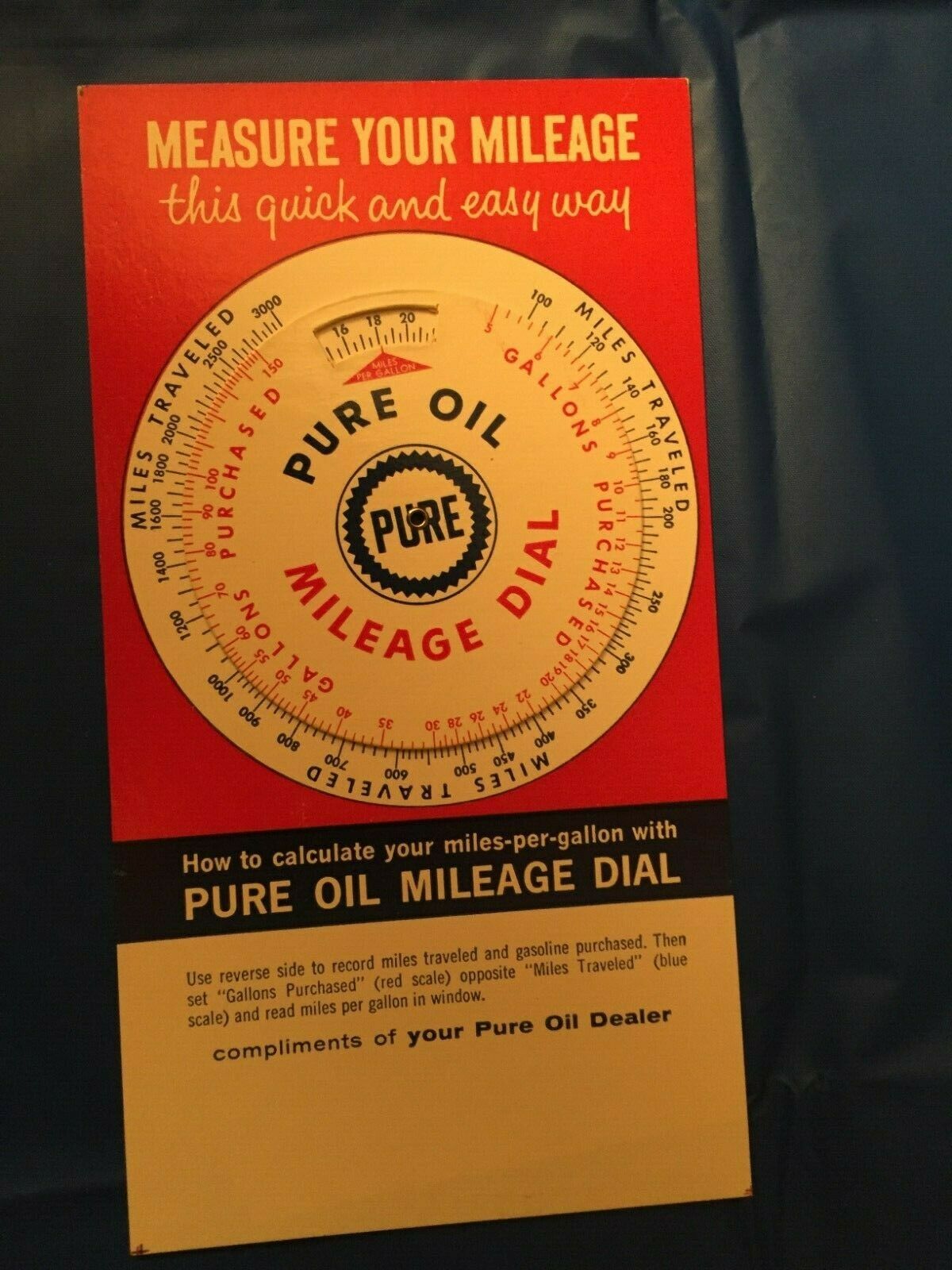1960 Pure Oil Company "Pure Oil Mileage Dial" MilesPerGallon