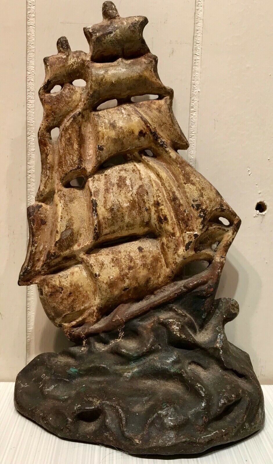 Vintage Cast Iron Clipper Ship Door Stop 9 1/4" x 6" Heavy Antique