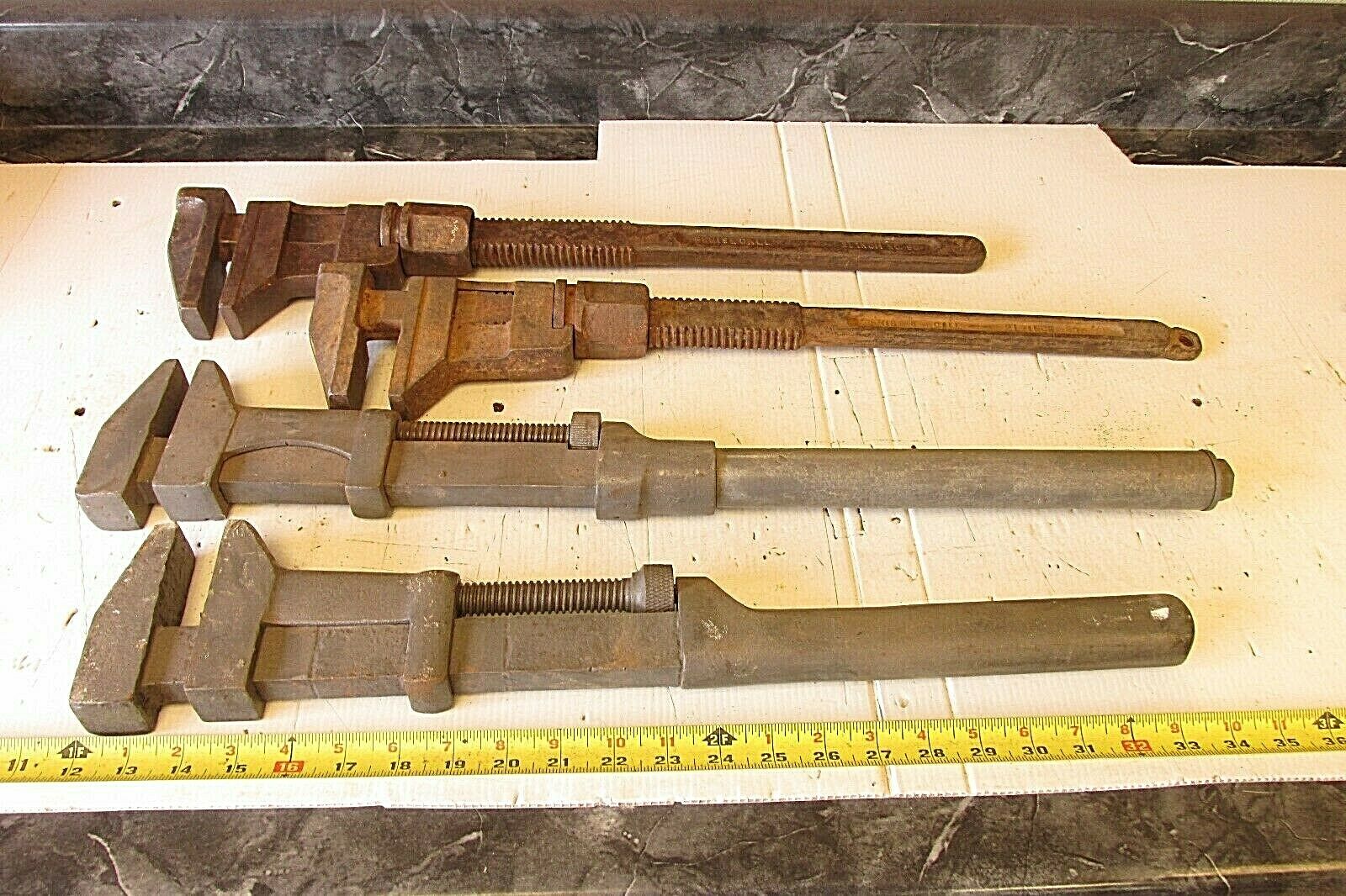 4 BIG OLD ANTIQUE SQUARE NUT ADJUSTABLE WRENCH TOOL Antique Price