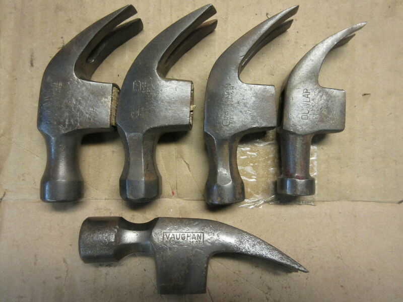 5 vintage claw hammer heads craftsman dunlap vanghon old farm tools