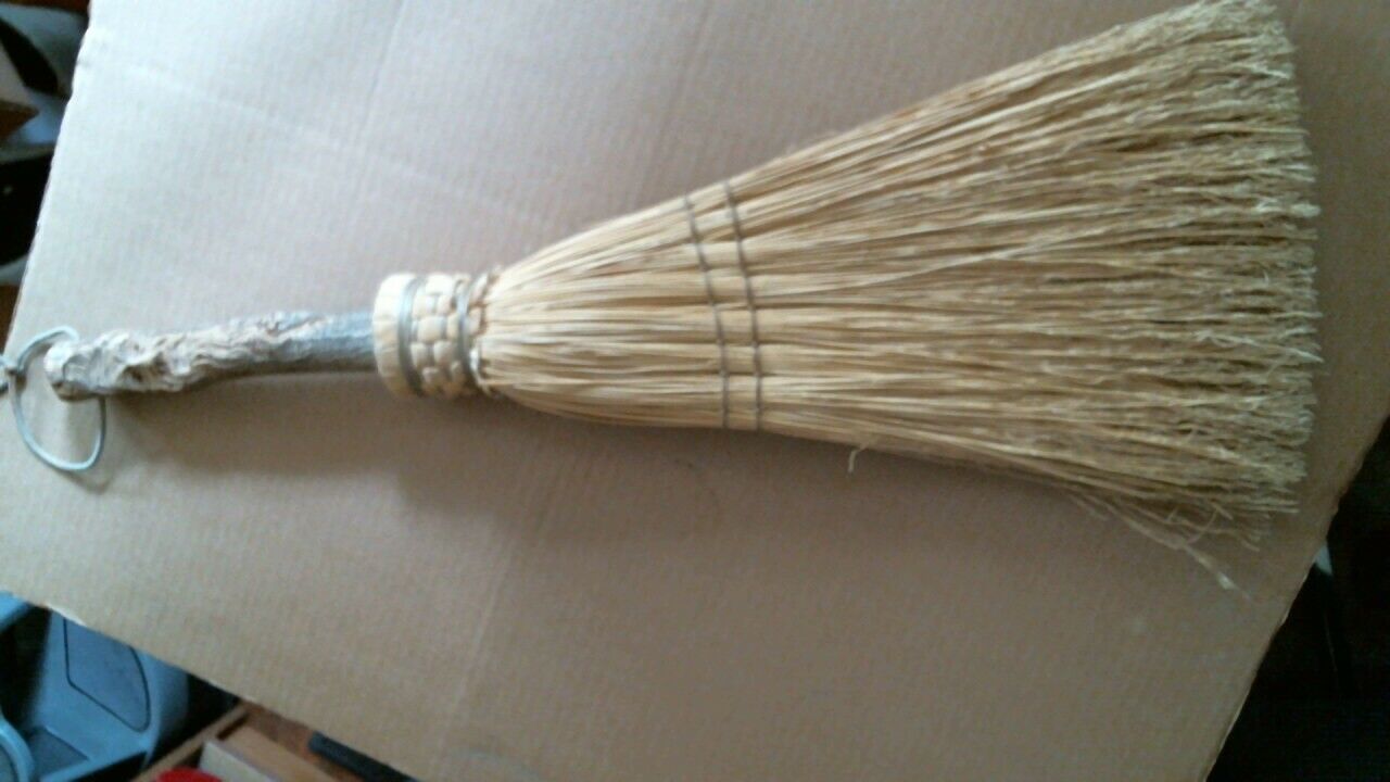 Hand Carved OLD MAN HEARTH BROOM antique vintage straw fireplace tool