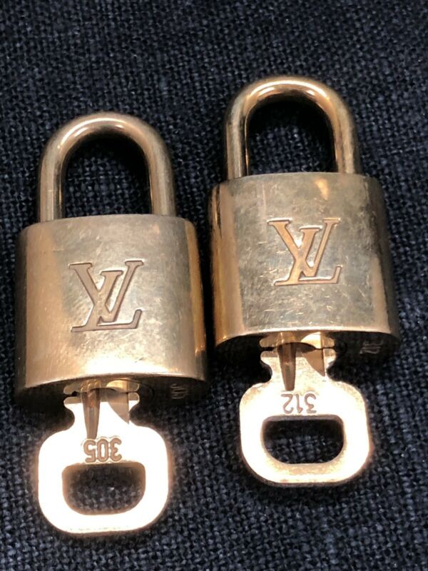 Authentic Louis Vuitton Set of 2 Key Lock Pad Lock & Key Gold Brass ...