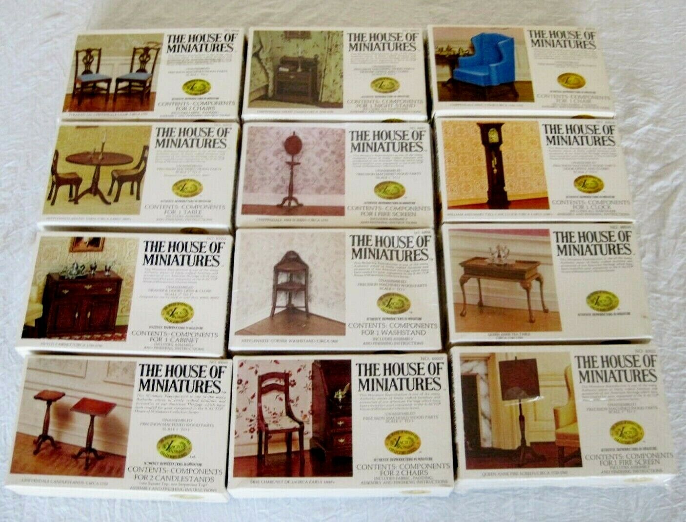LOT DOLL HOUSE OF MINIATURES 12 COLONIAL FURNITURE KITS, VINTAGE NEW