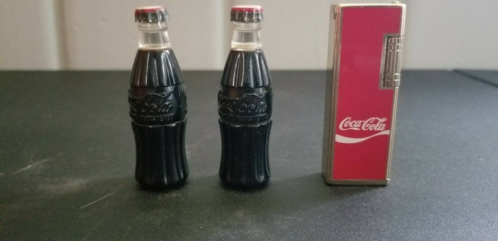 2 1950s CocaCola Bottle Shaped Lighters, 1 Butane lighter Coke
