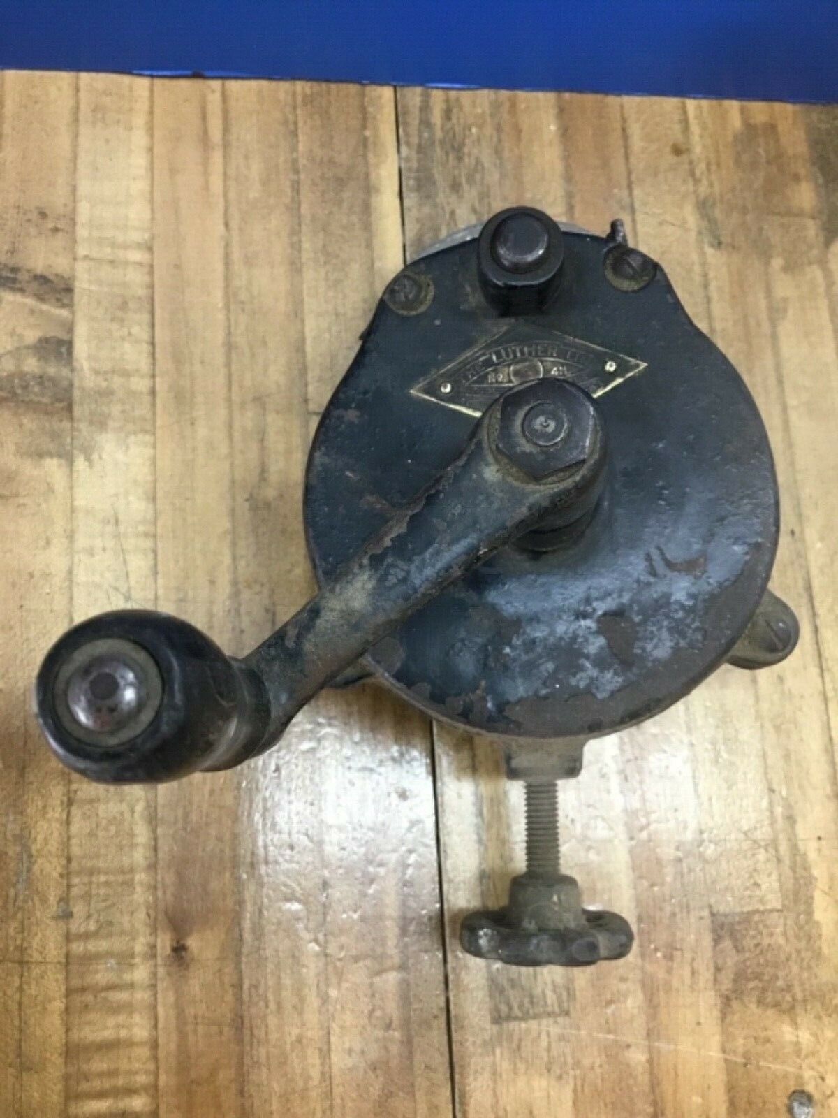 Antique The Luther Line Hand Crank Bench Grinder Pat Oct 17, 1911 Tool