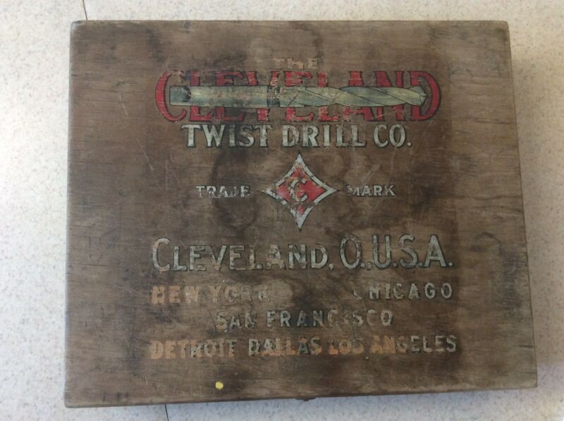 Vintage Antique Tool Box Cleveland Twist Drill Co. Wood Old Bit Holder
