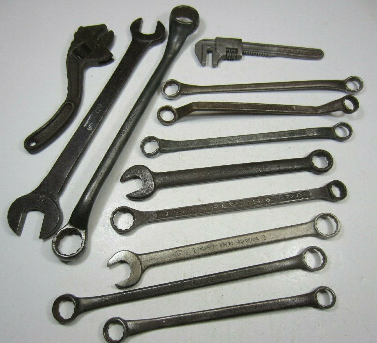 LOT OF 12 ASSORTED VINTAGE WRENCHES VLCHEK BLACKHAWK PLUMB QUIKWERK