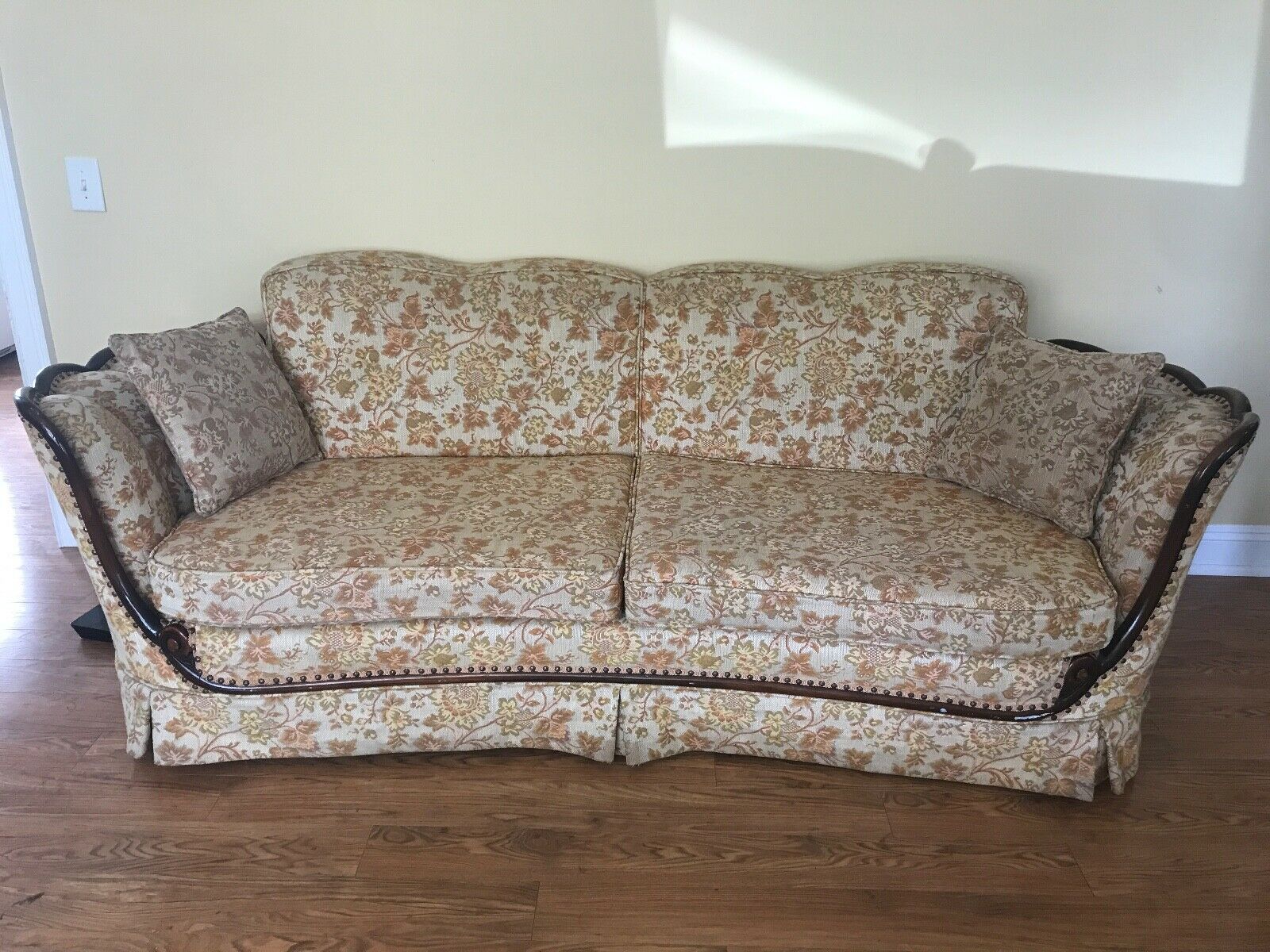 MCM Antique Mid Century Sofa Winged Yellow Tapestry CouchÂ Antique Price Guide Details Page