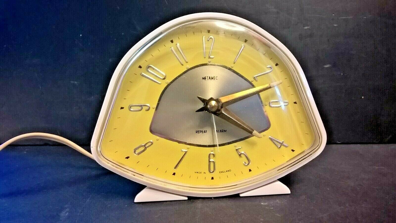 Pretty Bedside Alarm Clock by Metamec Yellow & White Vintage Retro