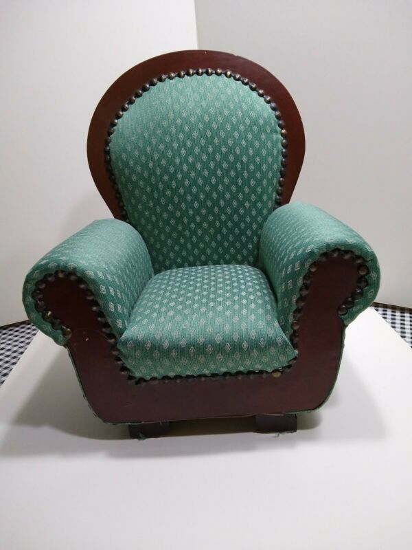 RARE FIND! Vintage Upholstered Doll Chair With Tack Detail For 18 Inch