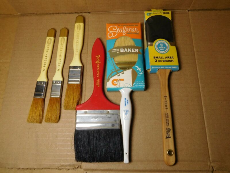 Six (6) vintage Baker paint brushes Golden Touch, Seafarer, pure