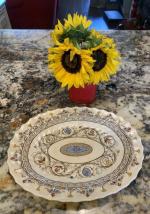 Antique Copeland Spode Red Transfer Flowers Pattern Dinner Plates 10/" c1925-1926