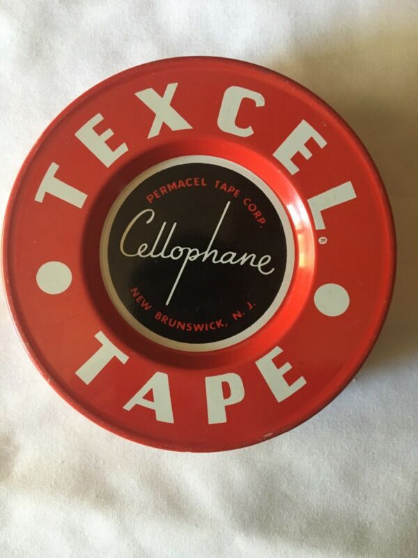 Vintage Collectable Texcel Cellophane Tape Tin Red Stripes Advertise 5