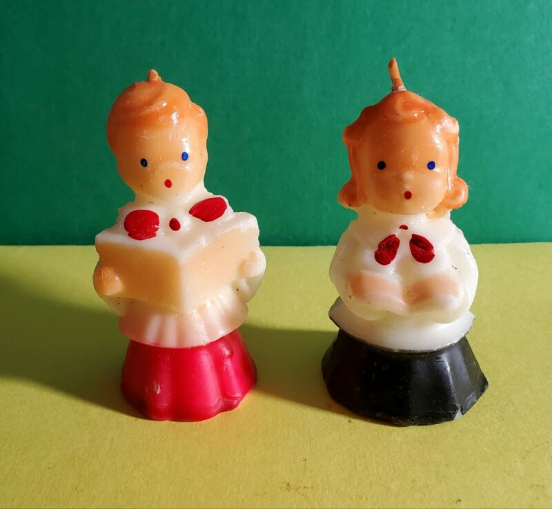 Gurley Novelty Co., 2 Vintage Carolers Candles, 3" height, 1 boy, 1