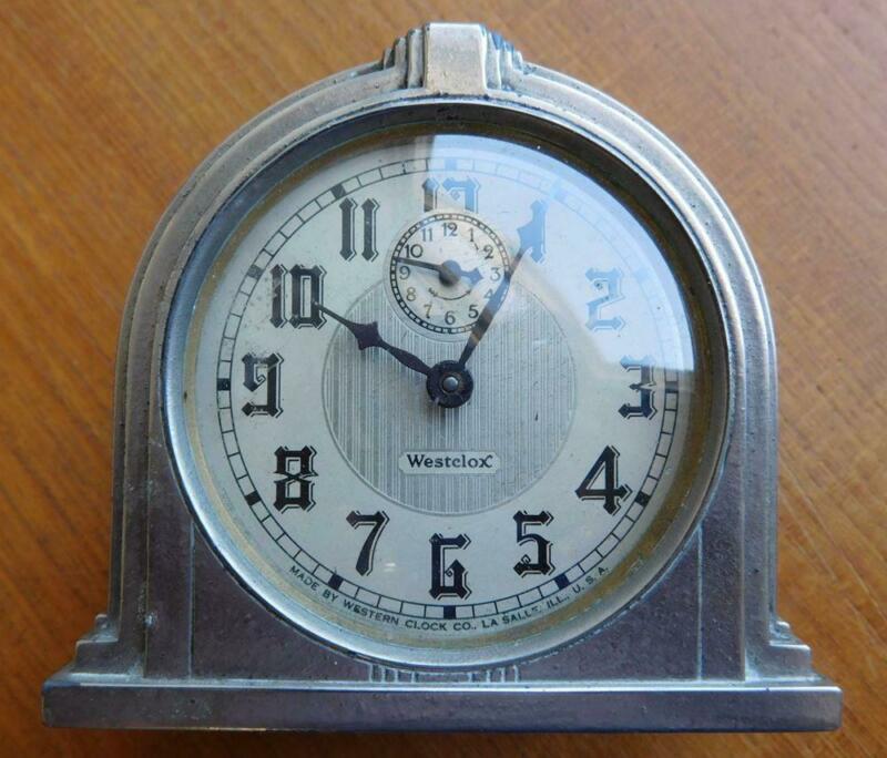 Early WESTCLOX Alarm Clock in Heavy Art Deco Cast Metal Case 1920s