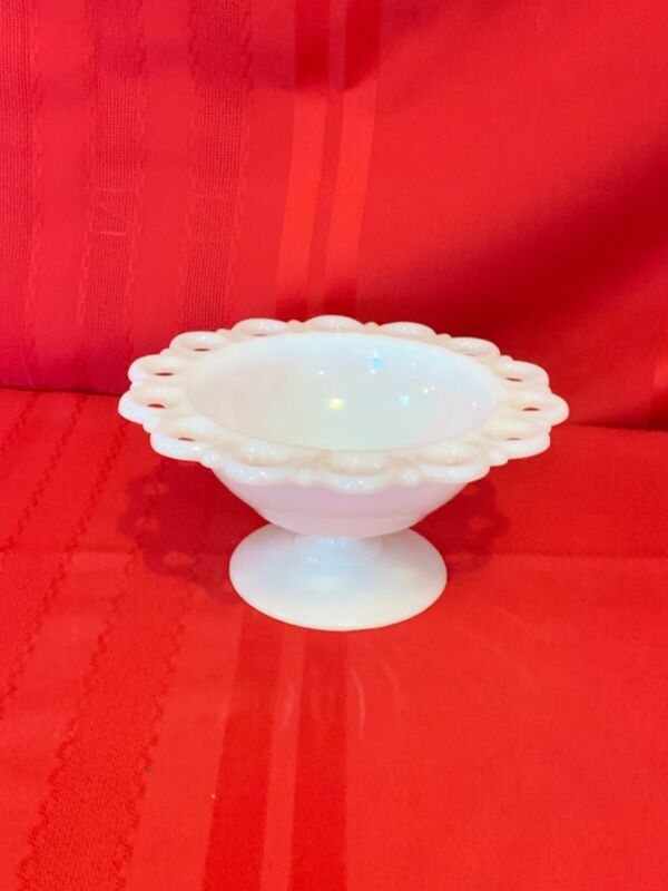Vintage White Milk Glass Lace Edge Pedestal Footed Candy Dish Compote Bowl A Antique Price