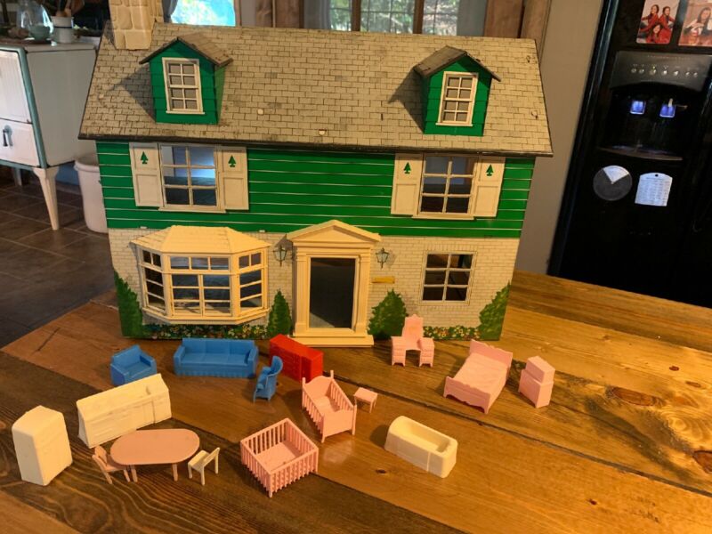 Vintage 1950s MARX Tin Litho Metal DOLLHOUSE Furniture Small Story