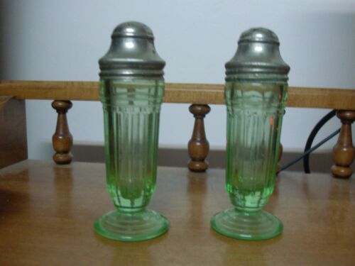 Green Depression Salt Pepper Shakers New Century Pattern Hazel