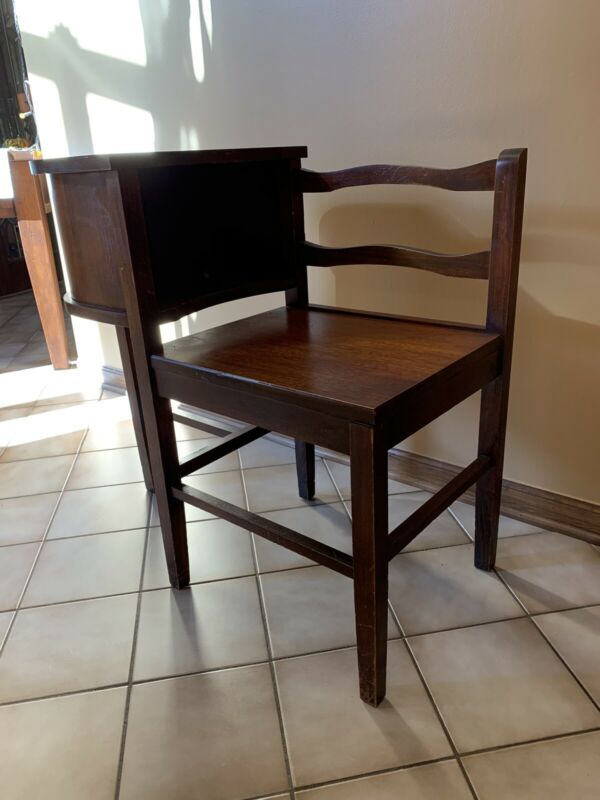 Telephone Gossip Bench, seat, attached desk, cubby hole, used, original