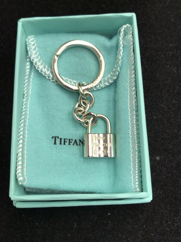 Tiffany & Co Silver 1837 Padlock Lock Key Ring Keychain Key Chain