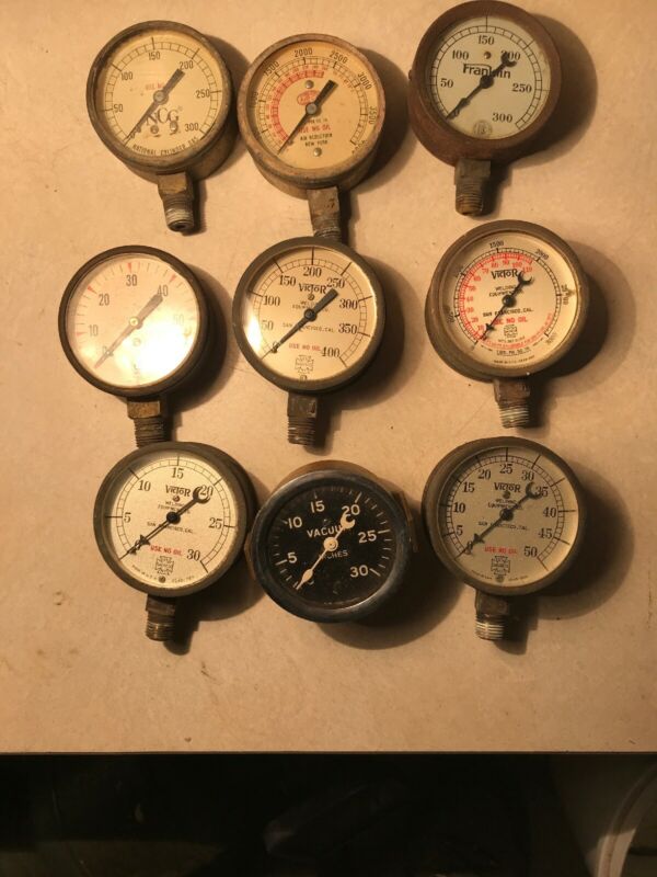 LOT 9 Vintage Pressure Gauge Victor Airco Franklin US Gauge National
