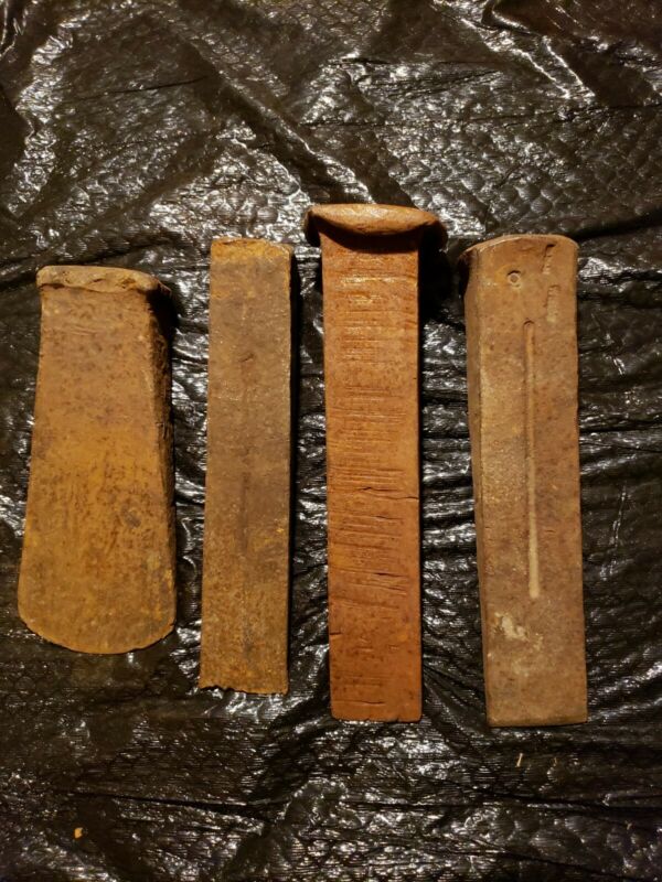Lot Of 4 Old Used Wood Log Splitting Wedges Firewood Tools Metal