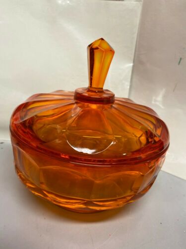 Vintage Round Orange Depression Glass Covered Candy Nut Dish 7x7 ...