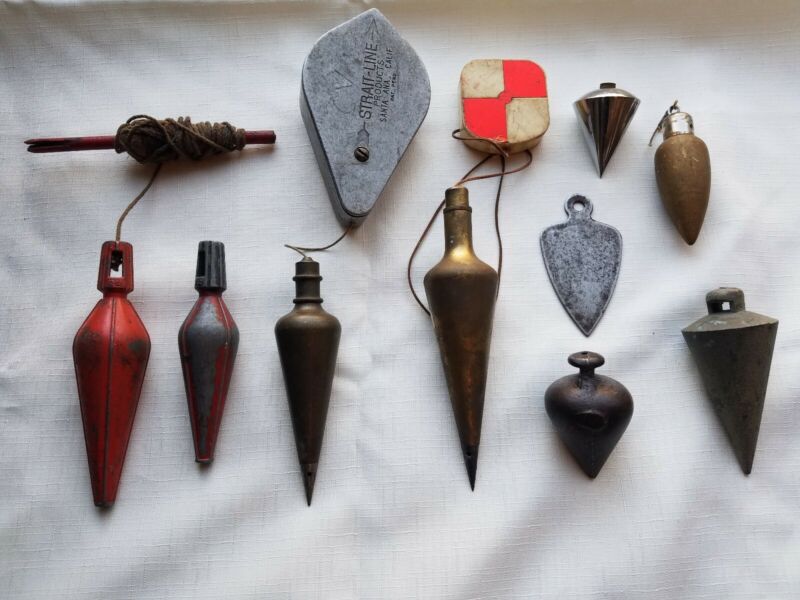 lot of 9 Vintage plumb bob straight line rare one''s flat wood brass