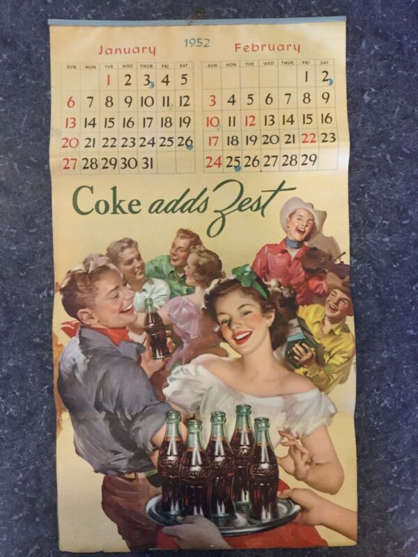 1952 Coca Cola Calendar Complete With December 1951 Santa Claus Page