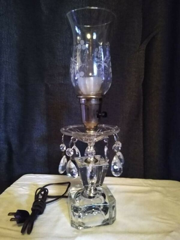 Vintage Crystal Hurricane Electric Boudoir Lamp Hanging Glass Teardrop Prisms Antique Price