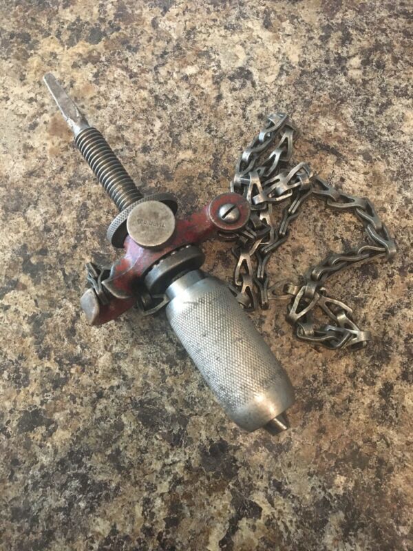 Vintage Rare Antique Red Devil Ratcheting Hand Drill Tool LOOK