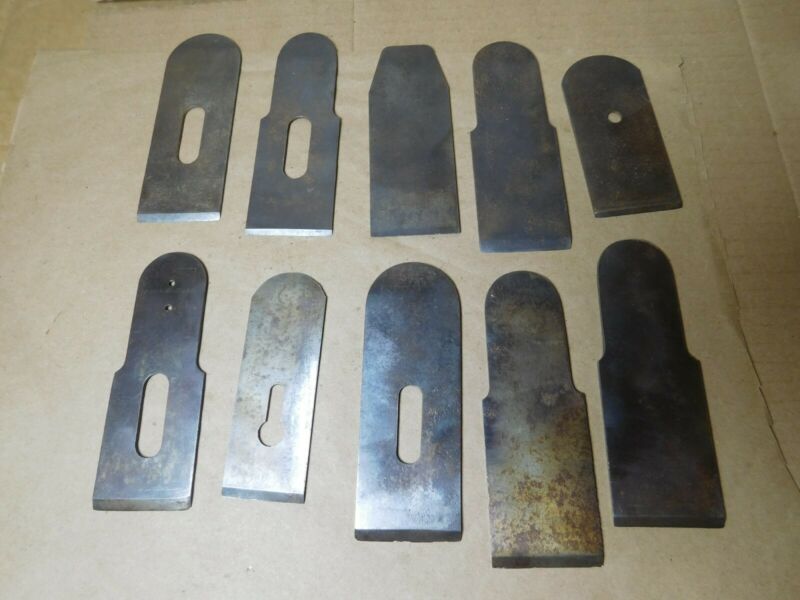 Ten (10) vintage block plane hand plane irons most are 1 5/8